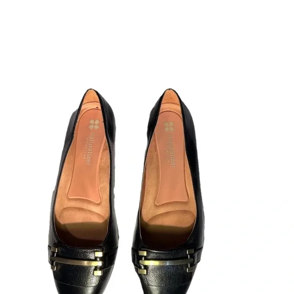 Naturalizer Black Leather Loafers with Gold Accents - Picture 3 of 7